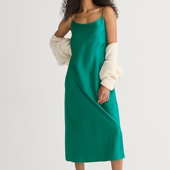 J crew Gwyneth slip dress in luster charmeuse evergreen forest - Picture 1 of 6